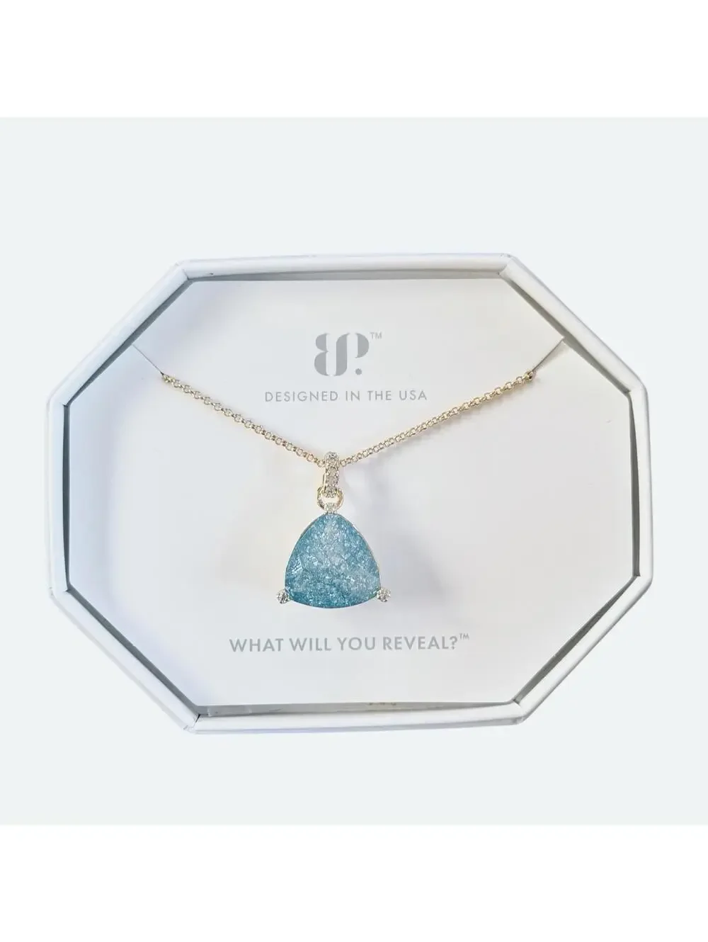 Bomb Party Necklace “Eternal Pursuit” London Blue Ice Crystal on Yellow Gold